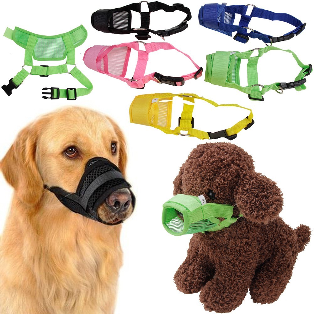 Adjustable Dog Muzzle Mouth Cover Mesh Mask Drinkable Buckle Chewing Safely