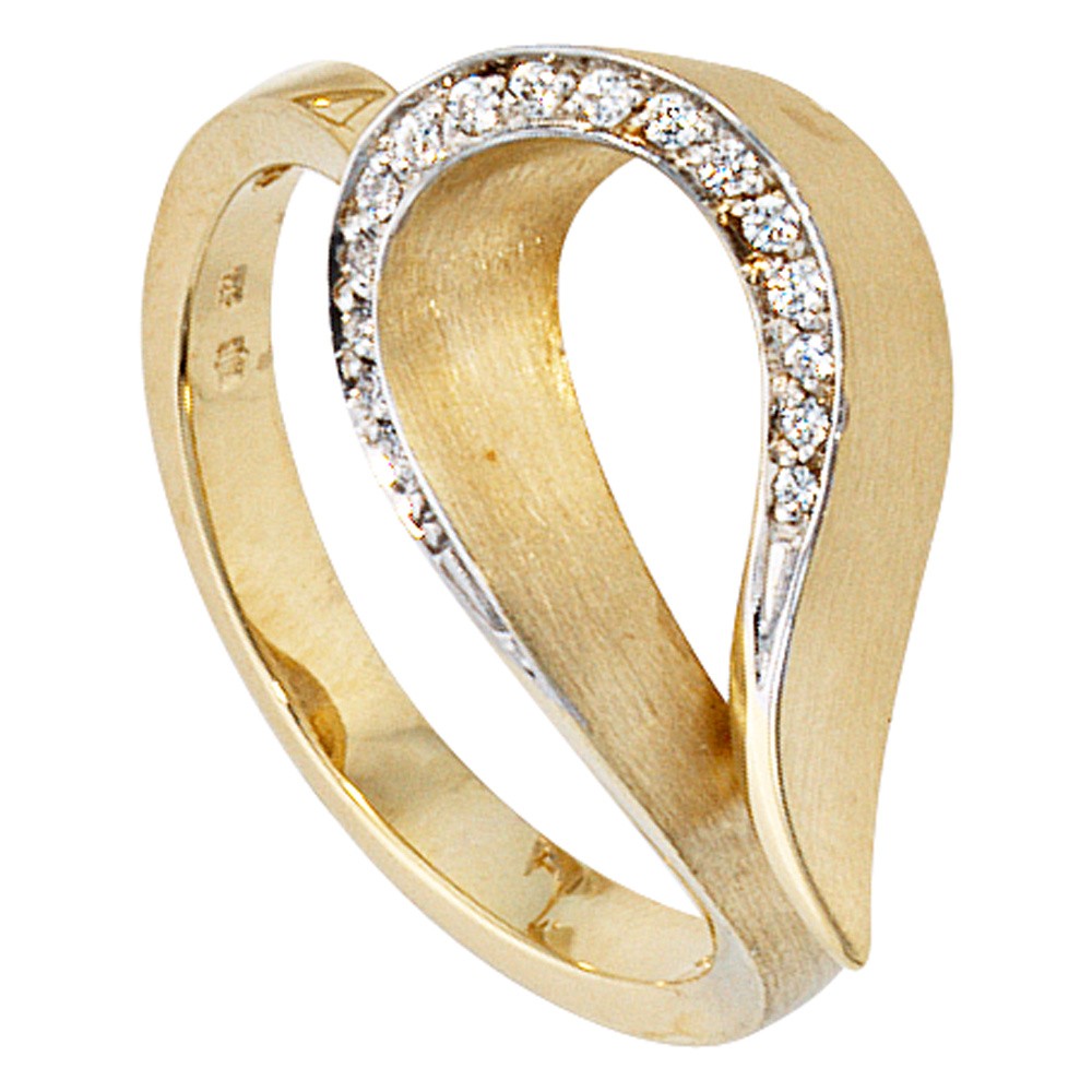 Jobo ladies' ring 585 gold yellow gold two-tone partially matte 16 diamonds brilliant gold