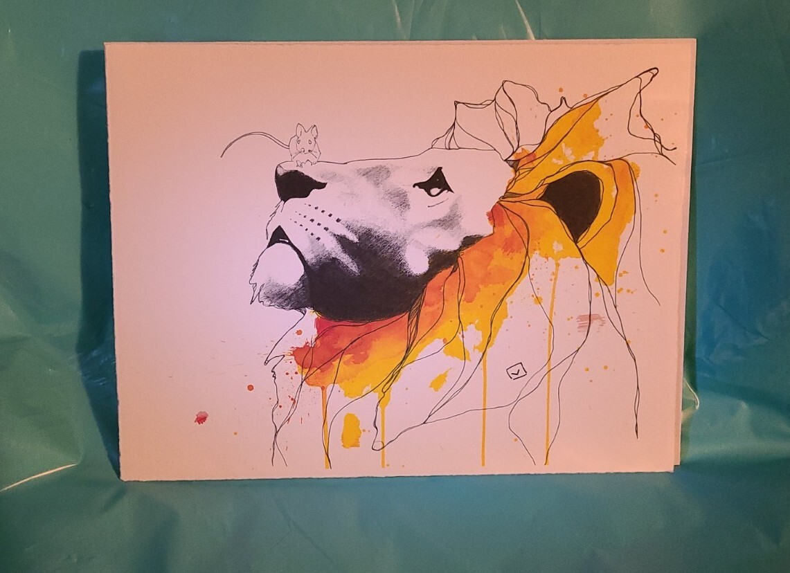 Steven Vigil King Of Kings Print Lion Head With Mouse On nose