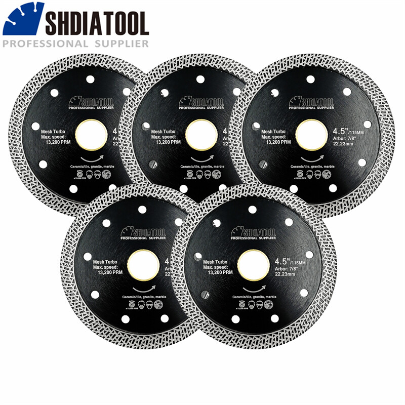 5pcs 4.5''/115mm Diamond Mesh Turbo Angle Grinder Saw Blade for Porcelain Tile