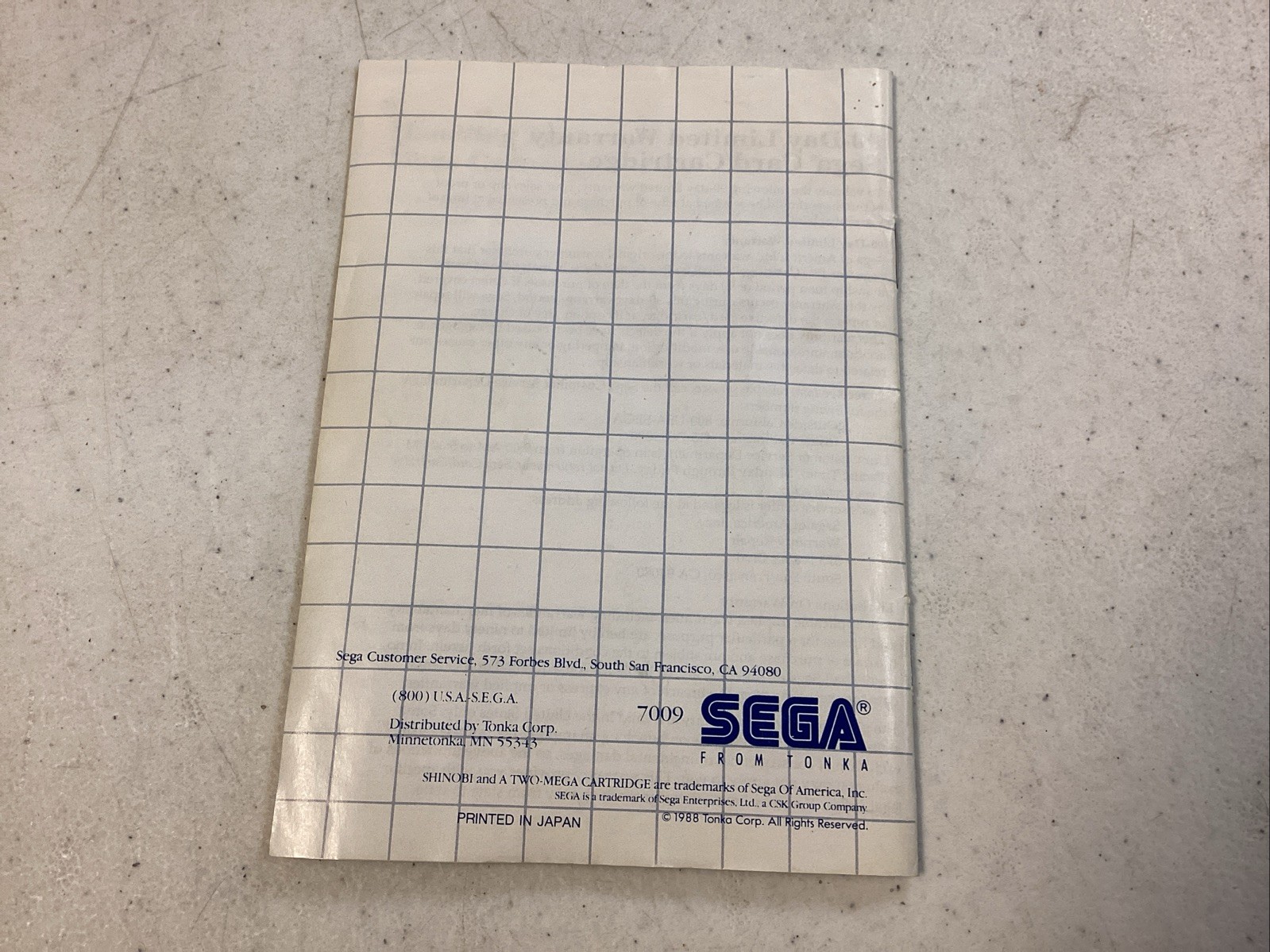 Sega Master System Shinobi 1988 CIB Manual Tested C