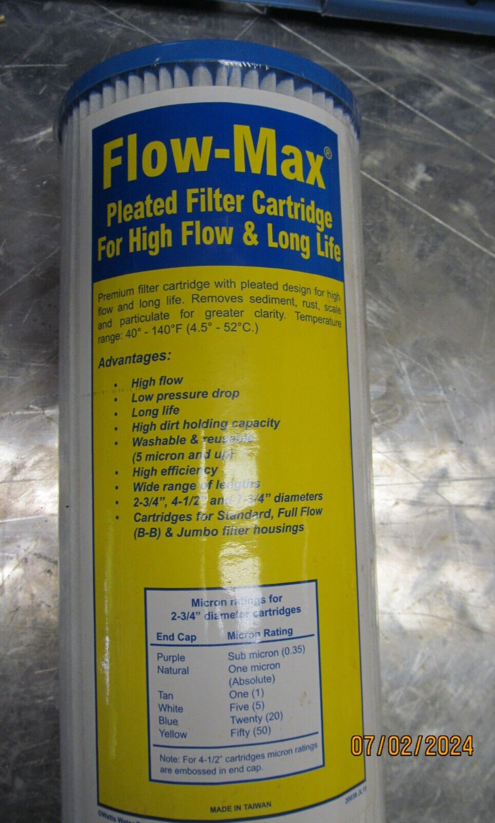 NEW WATTS FLOW-MAX JUMBO PLEATED FILTER CARTRIDGE