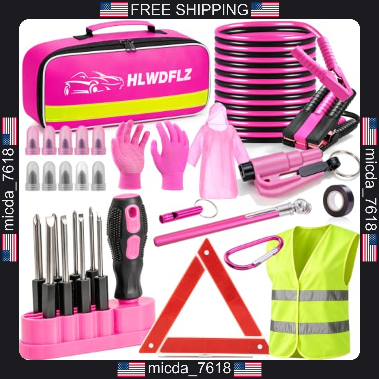 Pink Car Emergency Kit with Window Breaker and Screwdriver Set