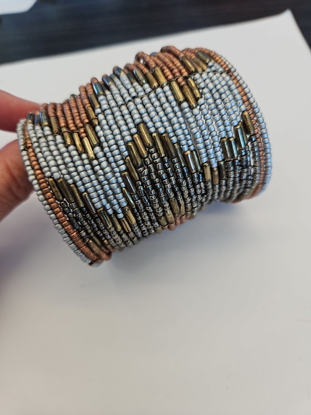Woven Wire Bead Cuff Bracelet Earthtone Colors