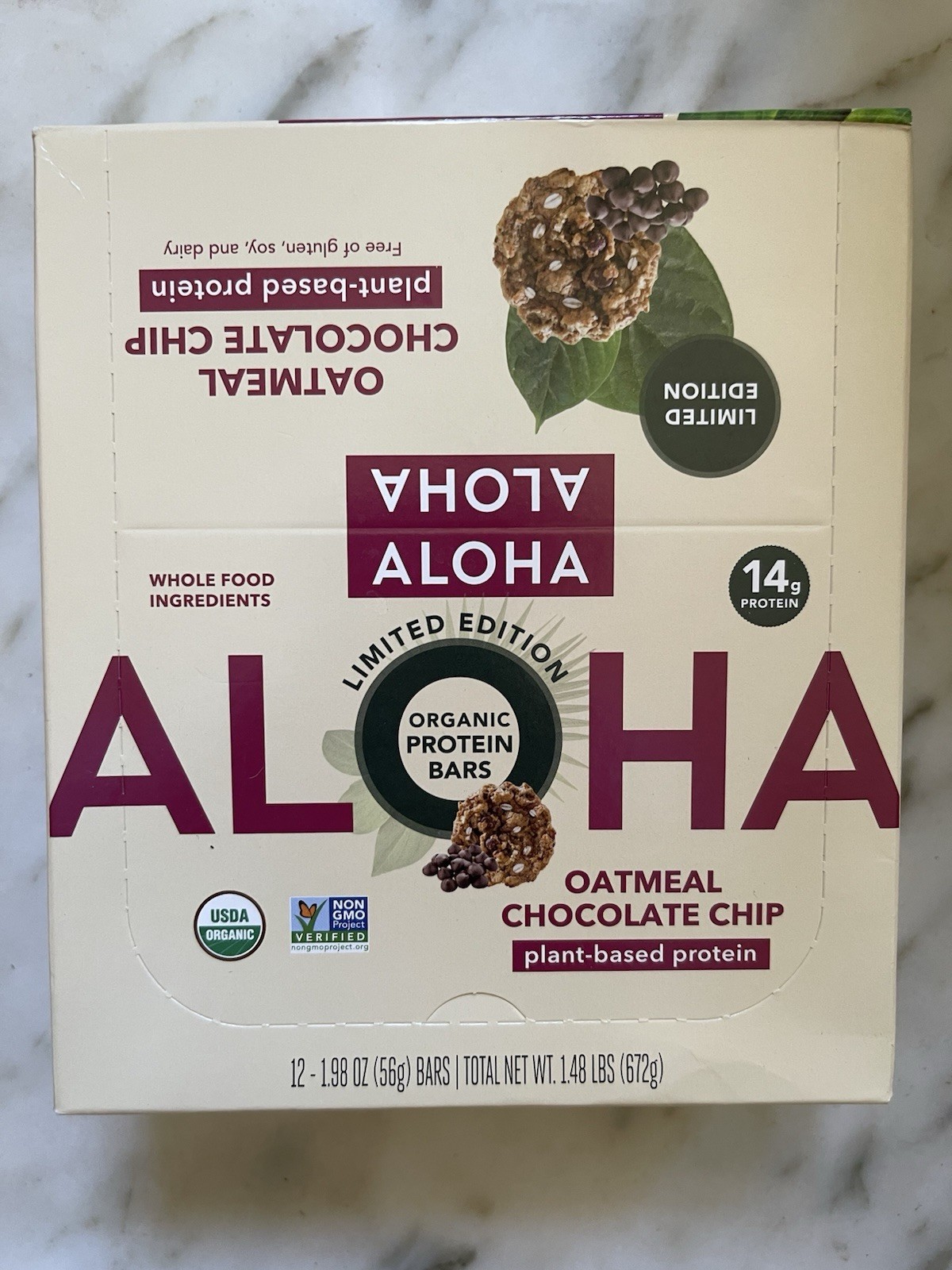12 ALOHA Oatmeal Chocolate Chip Protein Bars Plant-Based GF LTDedition 18JUNE26