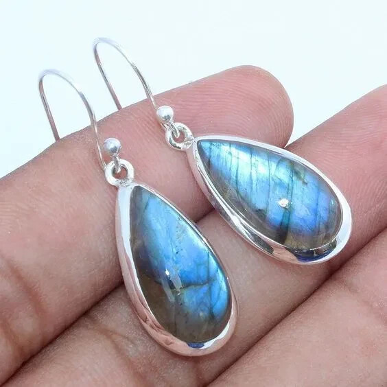 Labradorite Solid 925 Sterling Silver Beautiful Handmade Women Gift Earring M672