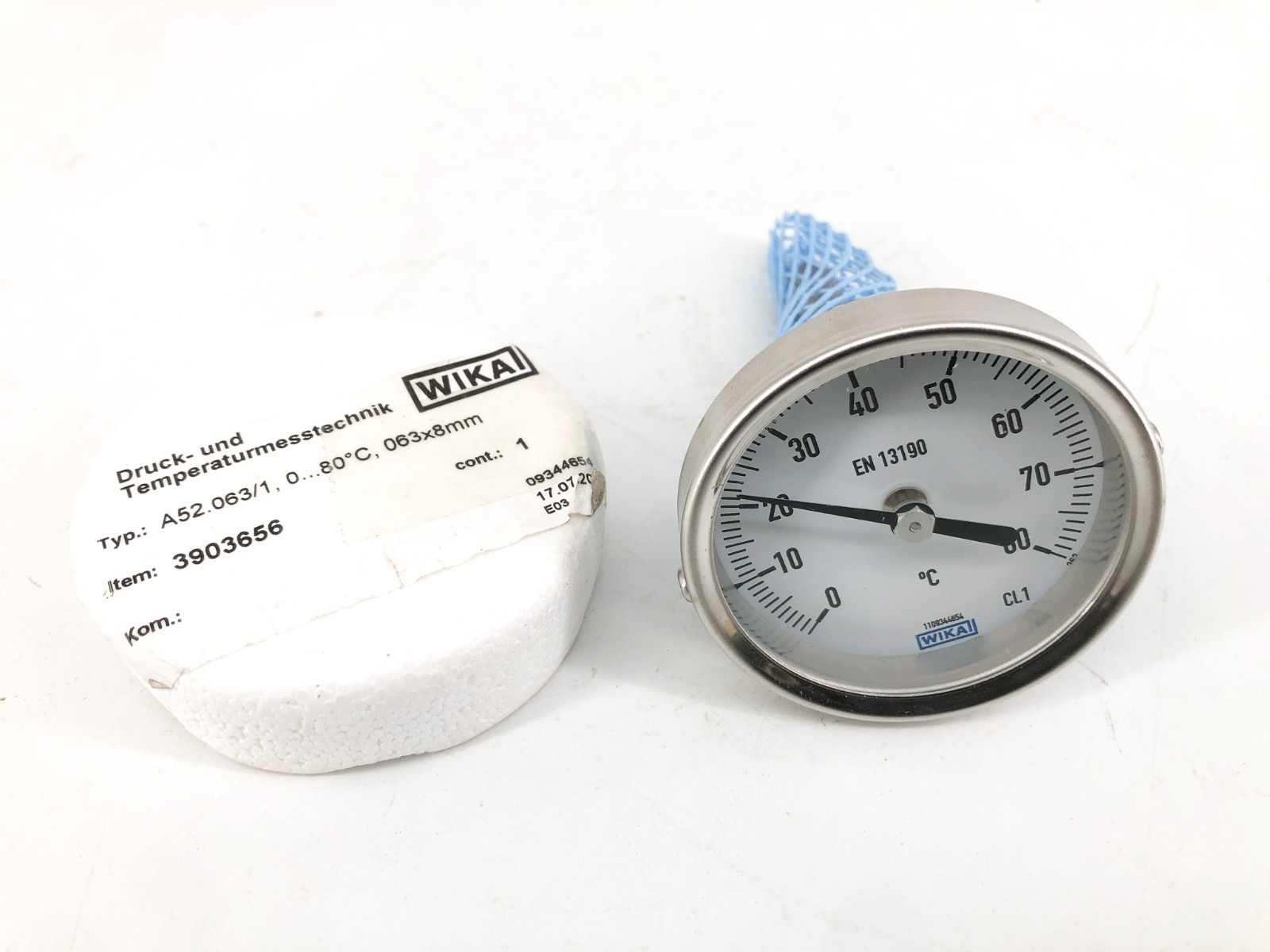 New Wika 3903656 Thermometer A52.063/1, 0...80°C 63x8mm - No Box