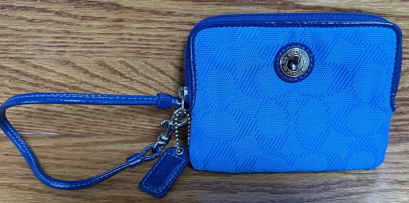 Coach Signature Wristlet wallet Bright Blue Pink Lining