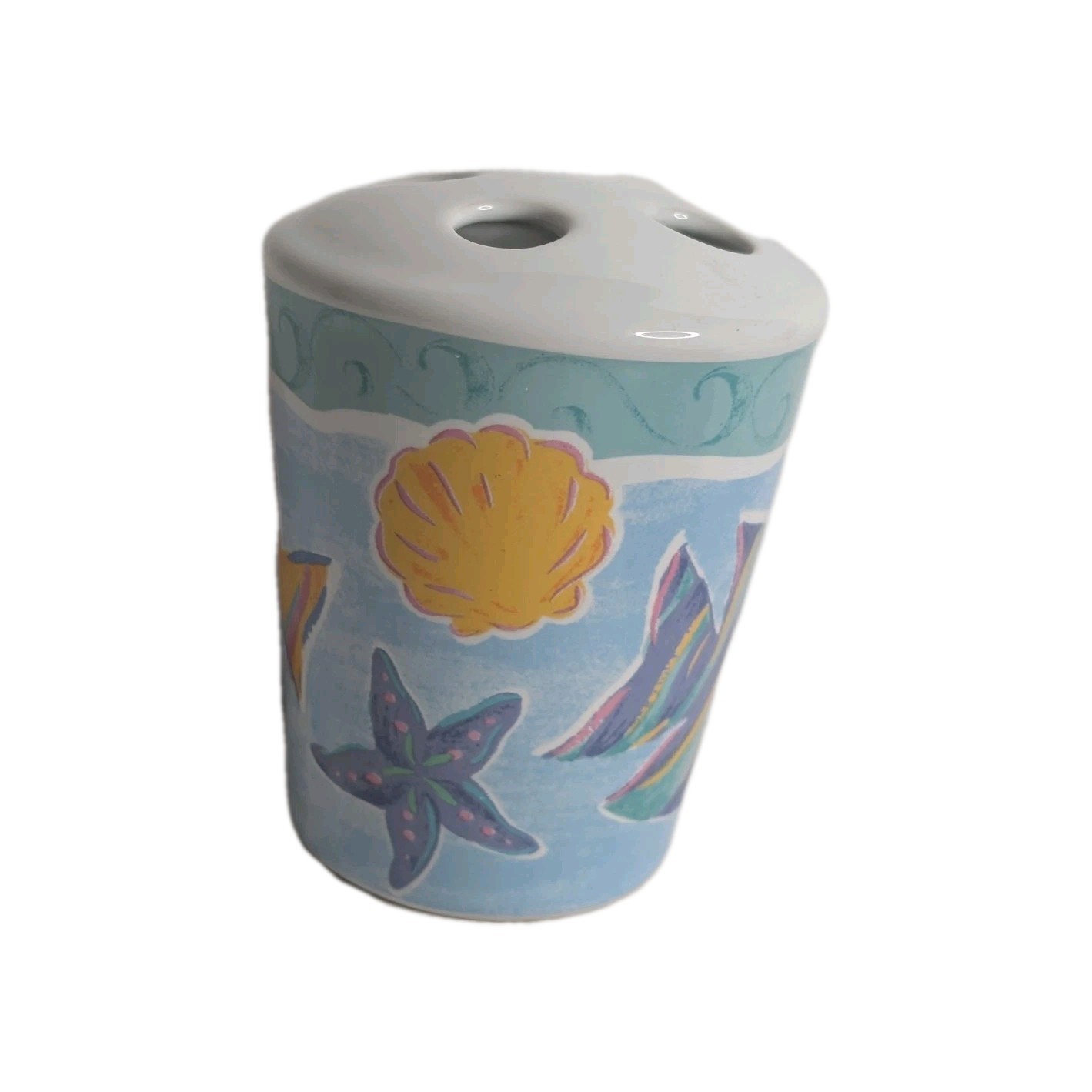 Vintage 90s OCEAN SEA SHELLS STARFISH BATHROOTOOTHBRUSH HOLDER CERAMIC