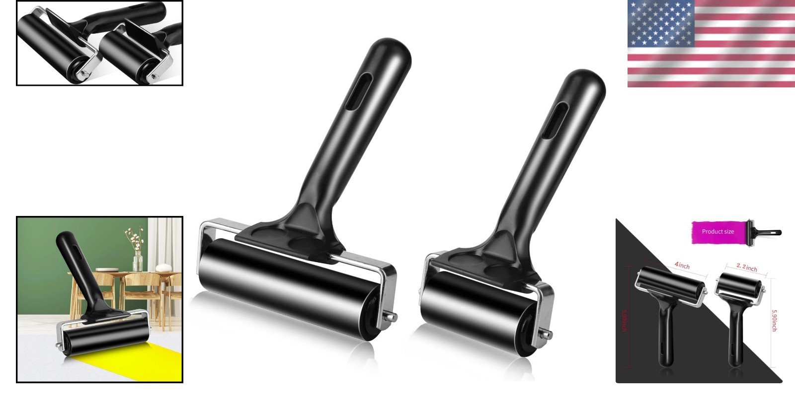 Set of 2 Rubber Brayer Rollers: 4 & 2.2 Inch for Precision Printmaking