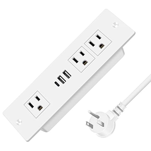 Recessed Power Strip, Furniture Drawer Outlet with 20W PD 3 FT (20W USB) White