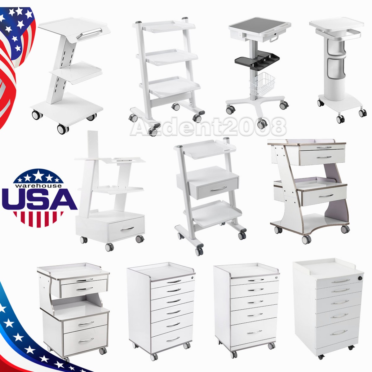 AZDENT Dental Medical Trolley Cart With Drawer Socket/ Trolley Rolling Cabine