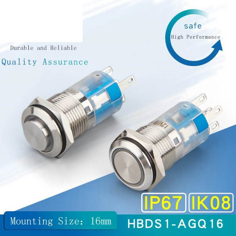 16mm Ring LED illuminated Stainless steel Anti-vandal Push Button switch CE ROHS