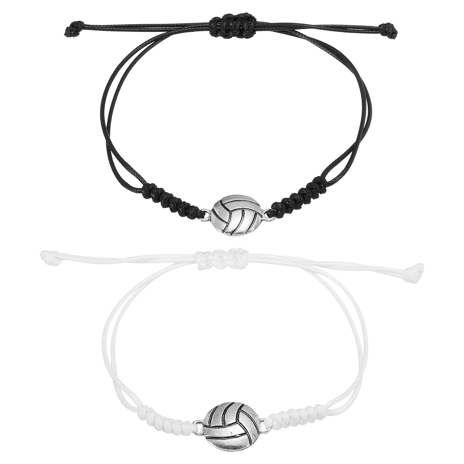 Volleyball Bracelets, 2 Pcs Volleyball Gifts Braided Wristbands Black White