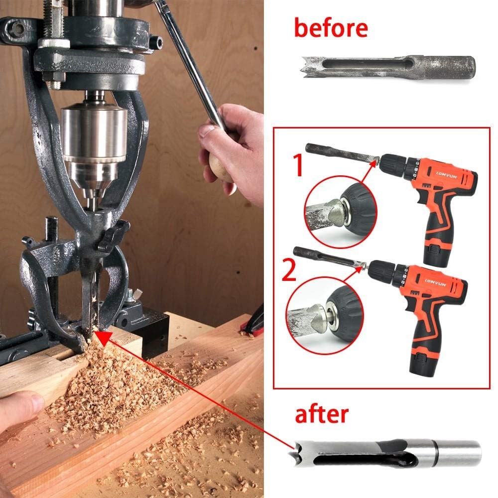 2Pack Woodworking Mortise Chisel Bit Sharpening Tool For Square Hole Drill Bit