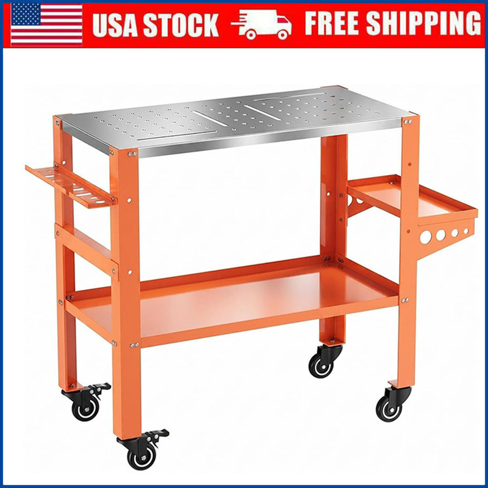 36"x18" Welding Table 1200 lbs Steel Workbench on Wheels w/ Casters & Tool Slots