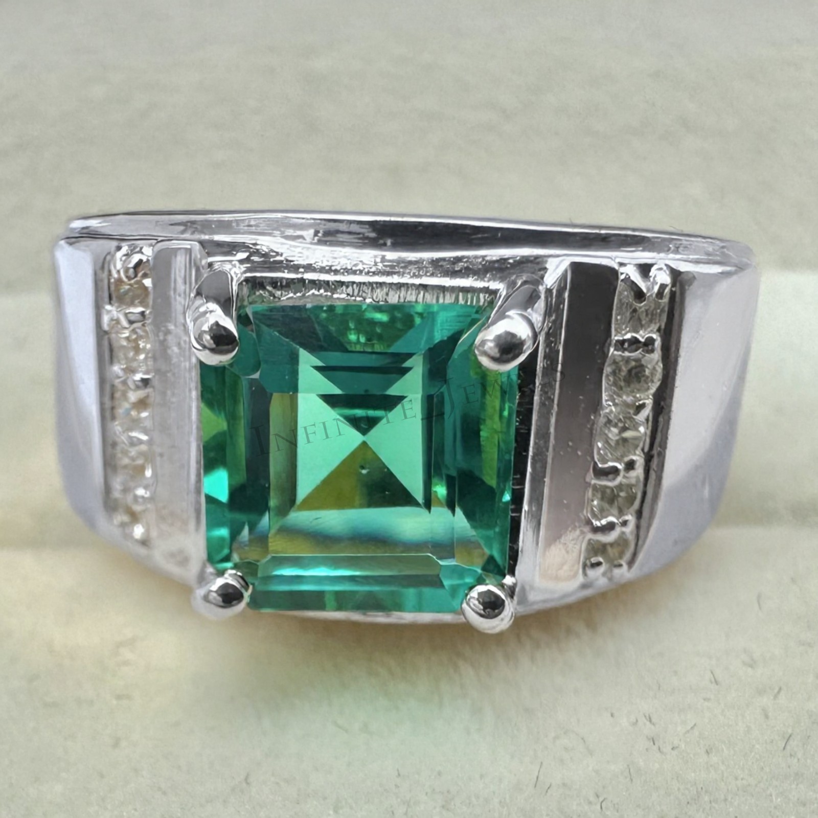 Emerald Men’s Signet Ring, 925 Sterling Silver Ring, Green Gemstone Ring for Man