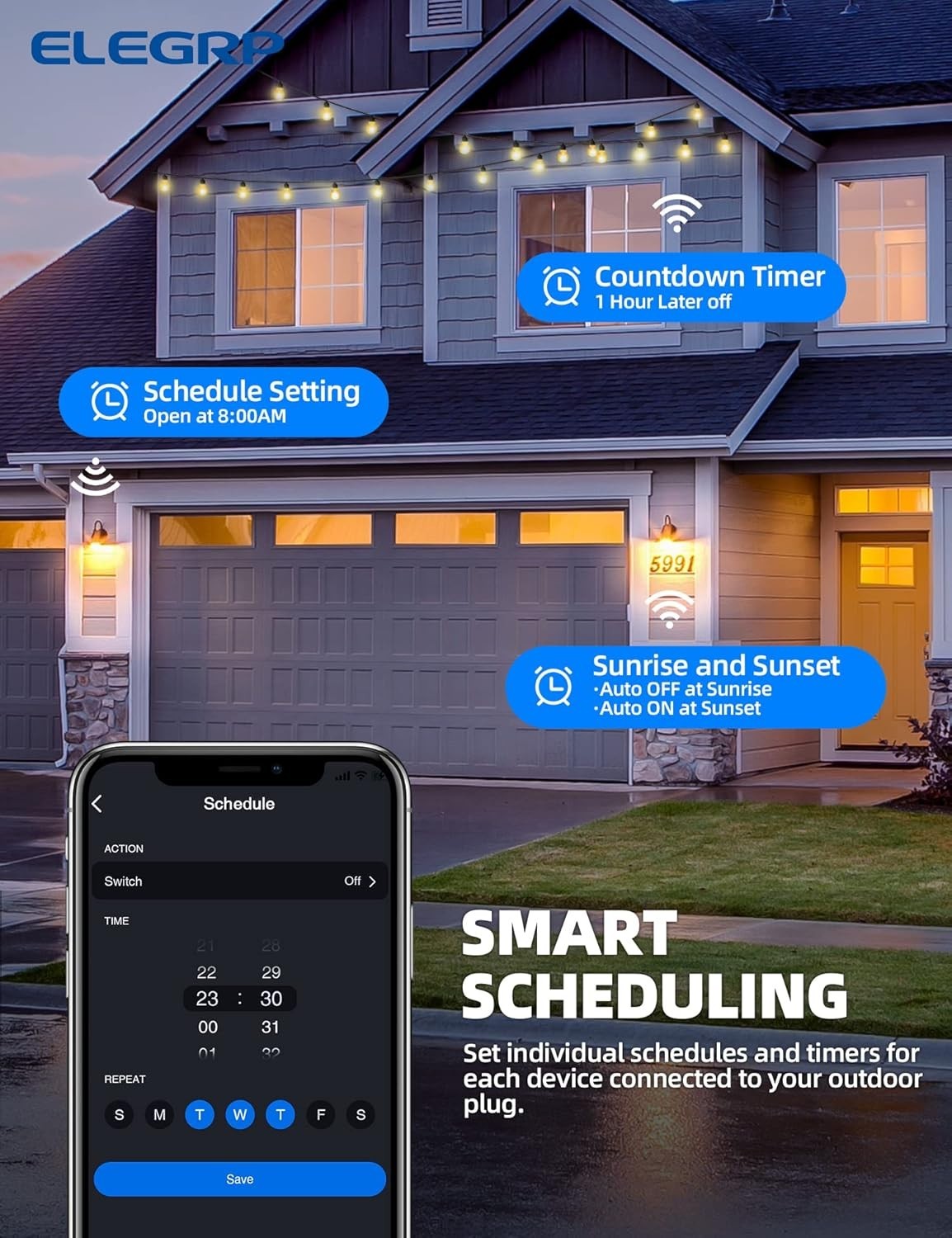 Outdoor Smart Plug Waterproof , WiFi Plug with 2 Individually Sockets, Compat...