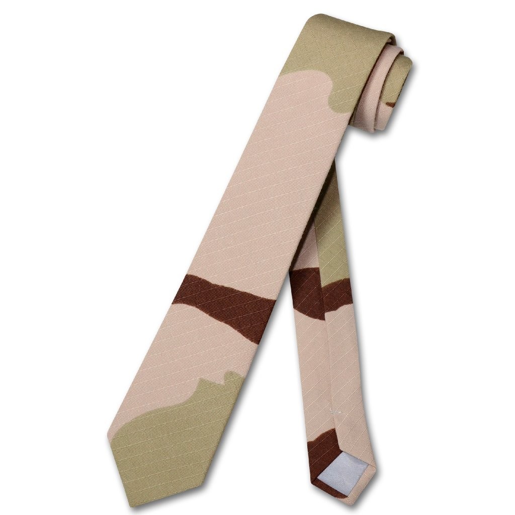 COVONA Men's Beige Army Camouflage NeckTie Military Skinny 2.5" Neck Tie