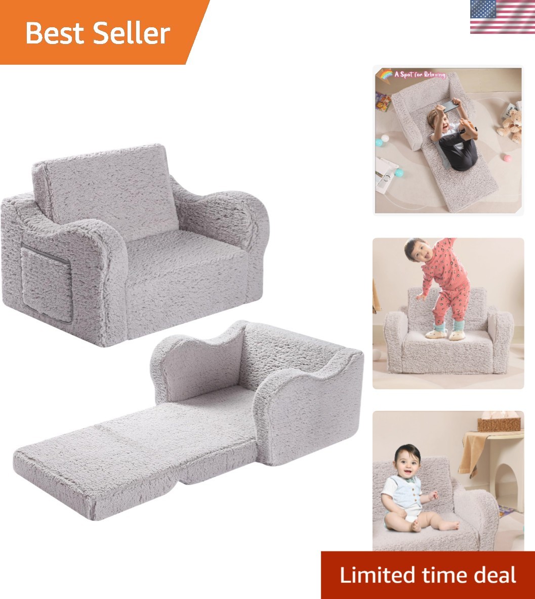 Toddler Soft Sherpa Couch & Lounger - Foldable Comfort for Young Explorers