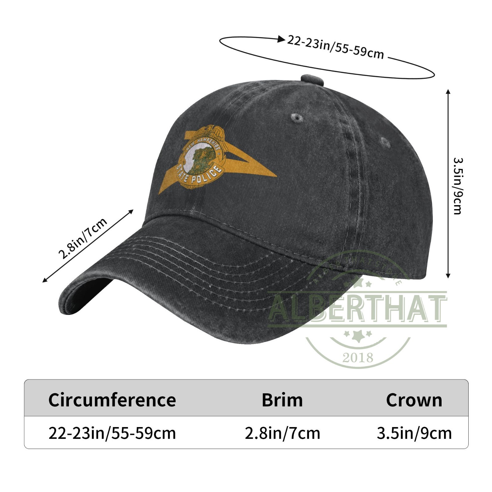 New Hampshire State Police Unisex Denim Hat Adjustable Baseball Cap