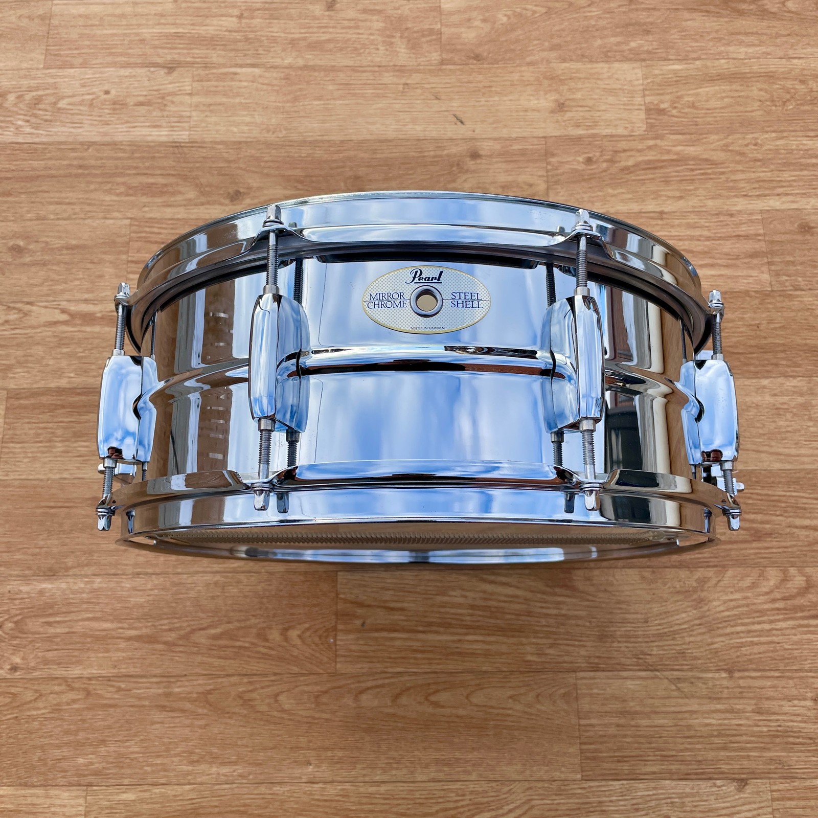 1990s Pearl Steel 5x14 Snare Drum 8-Lug Chrome Over Steel