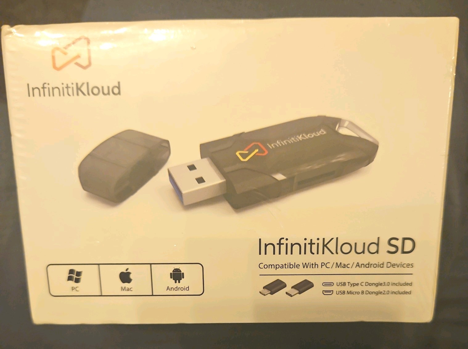 InfinitiKloud SD- USB Powered Backup Drive- PC Mac Android- NEW & SEALED