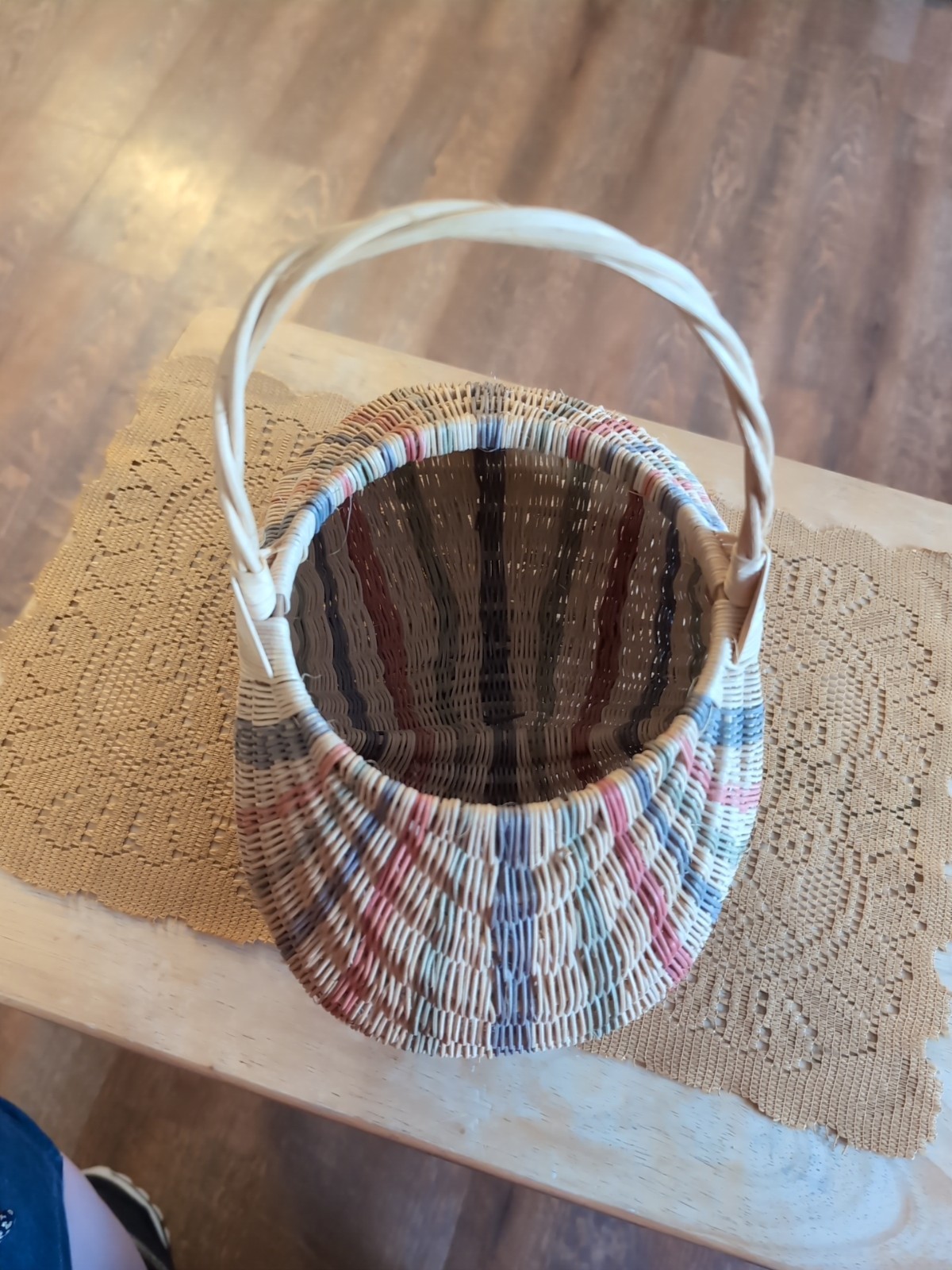 10.5" Wicker Buttocks Basket, Stripes w/ Handle