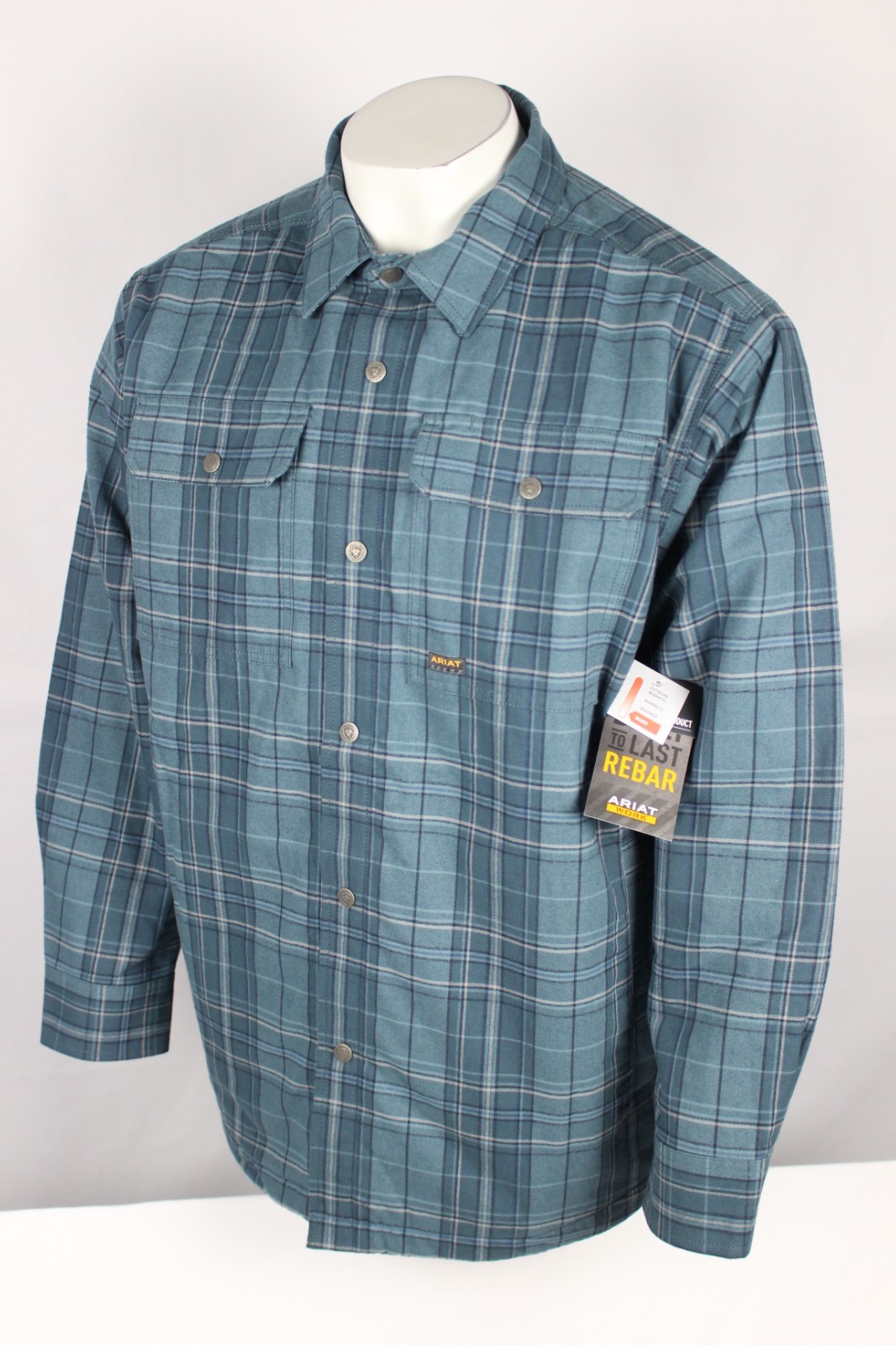 Ariat Men's Rebar Flannel Insulated Shirt Work Jacket Snap Button Blue 10062720
