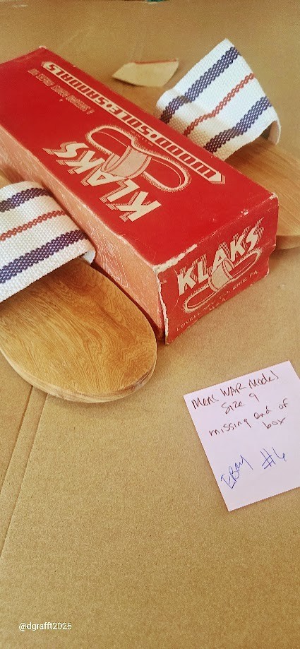 1940s WWII War Model KLAKS Wood Sole Sandals Size 9 Military Issue w/ Box