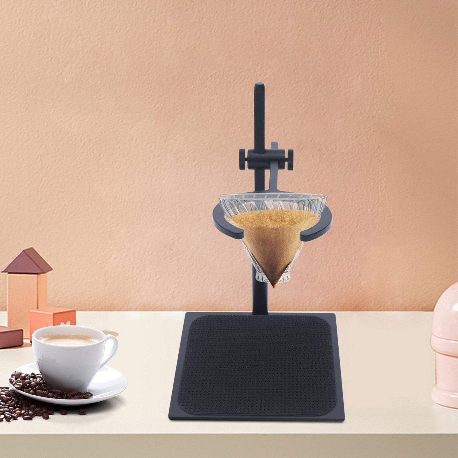 Adjustable Height Pour-Over Coffee Dripper Stand with Non-Slip Pad