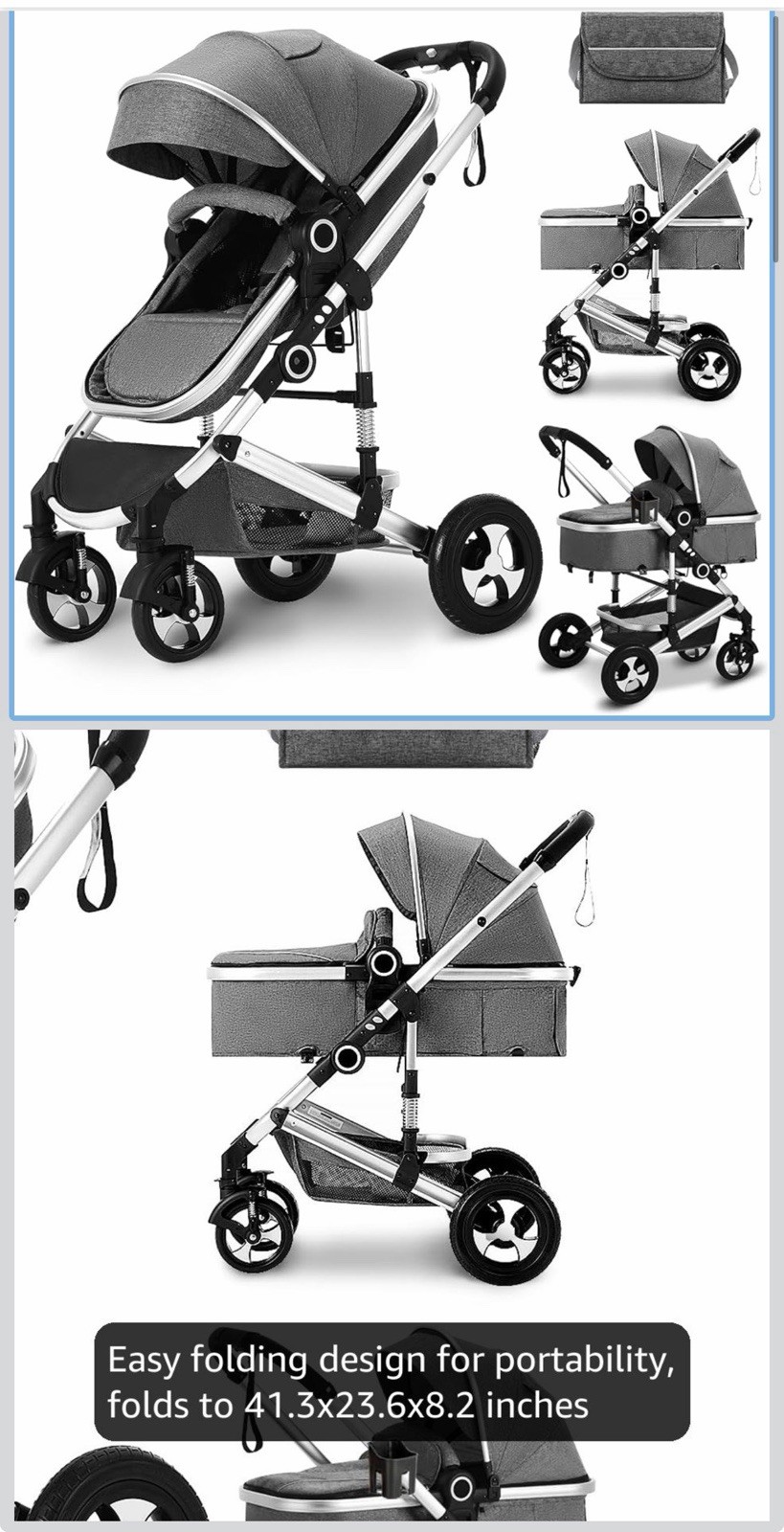2 in 1 Convertible Baby Stroller, Folding High Landscape Infant Carriage, New...