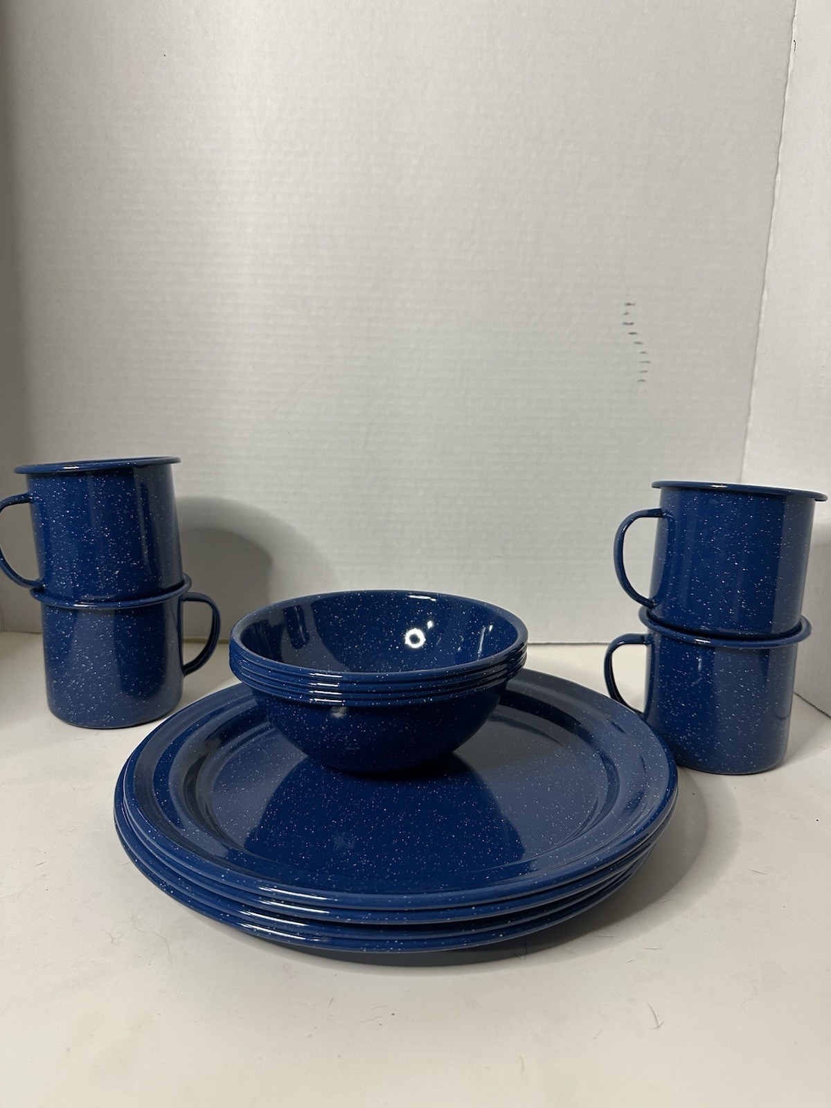 Speckled Blue Enamelware 12-Piece Dining Set for Camping