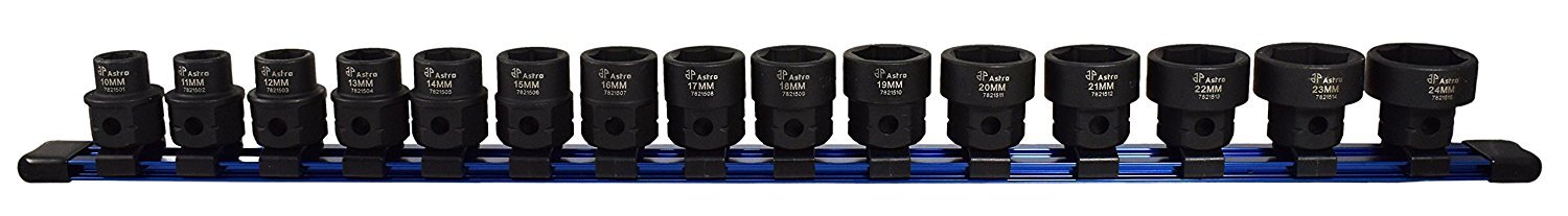 Astro Pneumatic 78215 Metric 1/2" Drive Low Profile Nano Impact Sockets 15pc