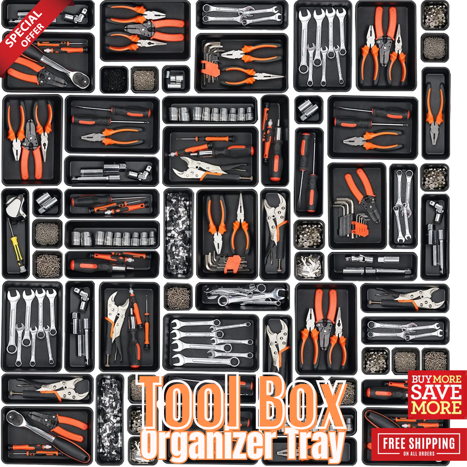 Tool Box Organizer Tray Dividers Set, Toolbox Organizer and Storage Garage 45pcs