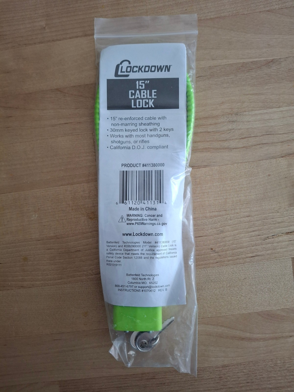 Lockdown 15” Cable Lock Reinforced With 2 Keys - Gun Lock