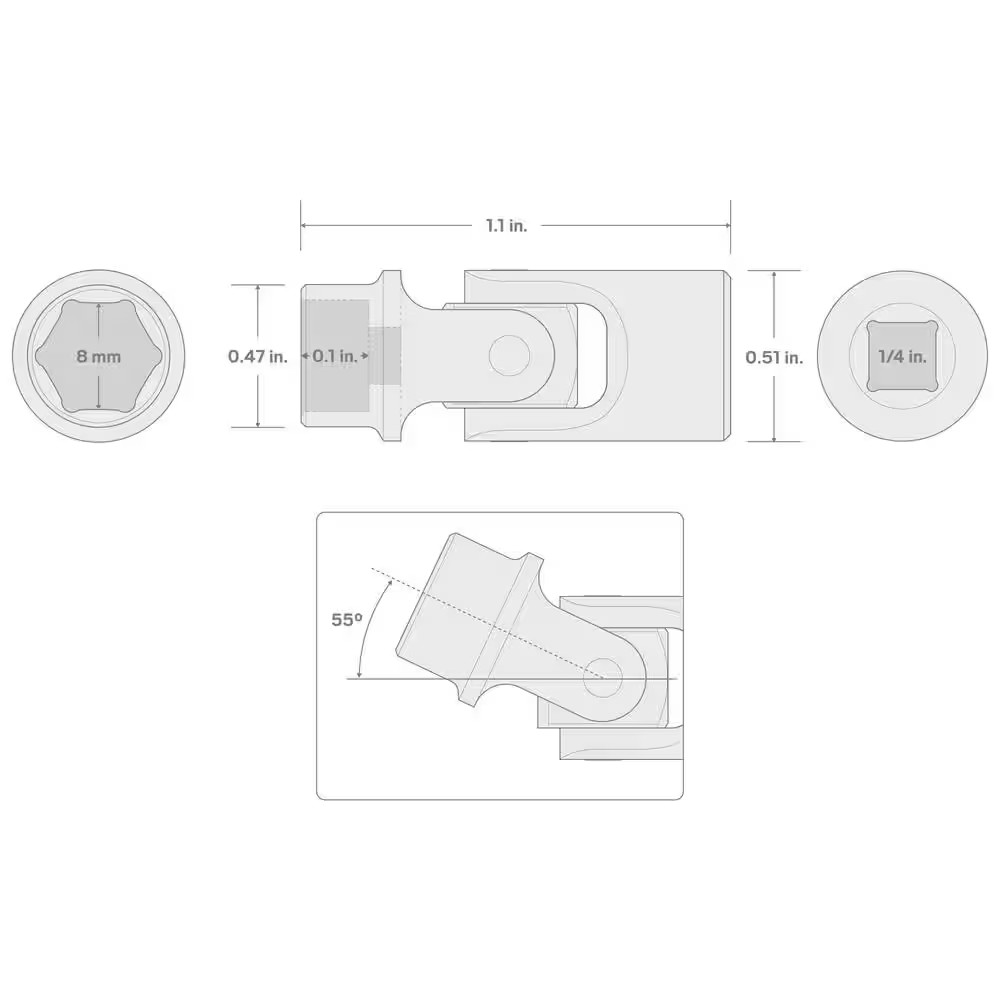 1/4 In. Drive X 8 Mm Universal Joint Socket
