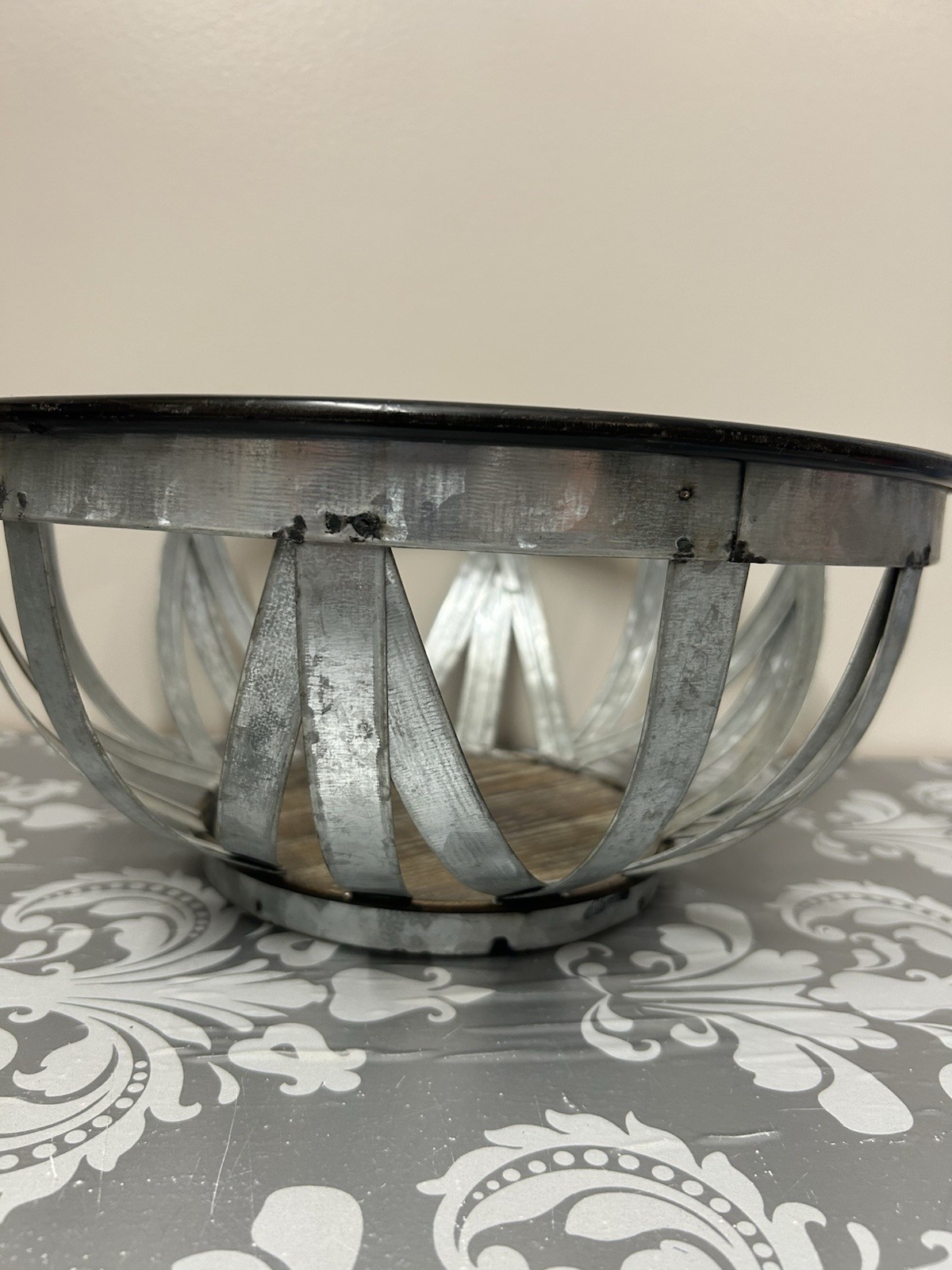 Metal/Wood Bowl Decrotive, 5.5 In Tall 12” Diameter Beautiful Country Decor