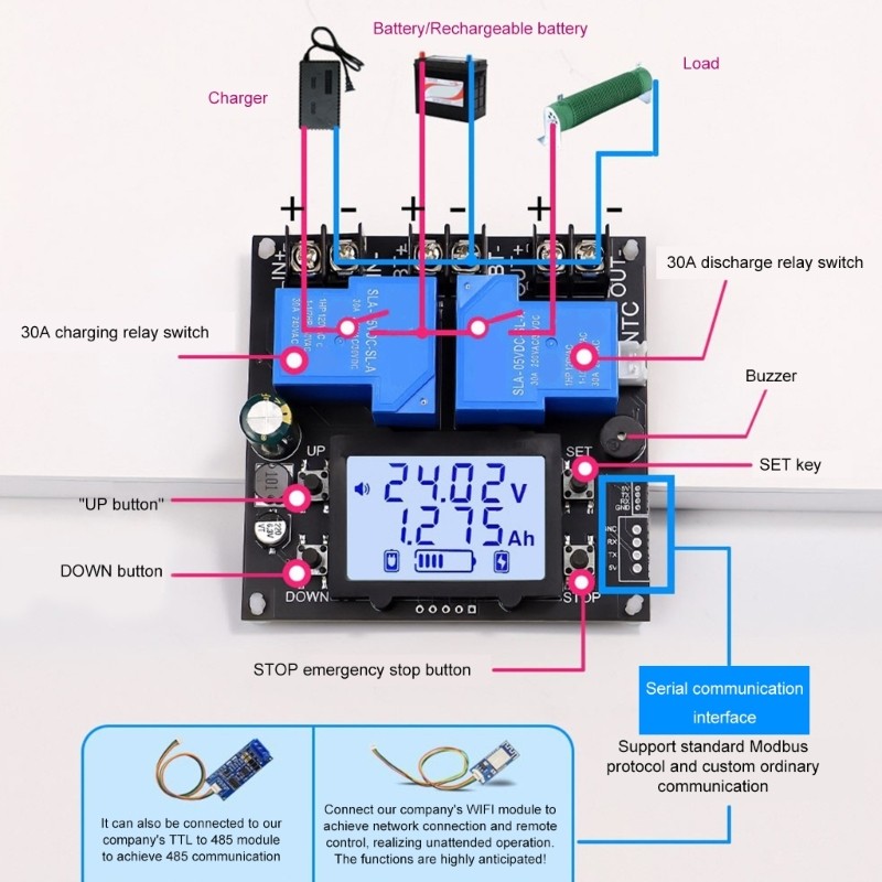 Automatic Battery Cutoff Switch 30A Relays LCD Display 10V-110V Voltages