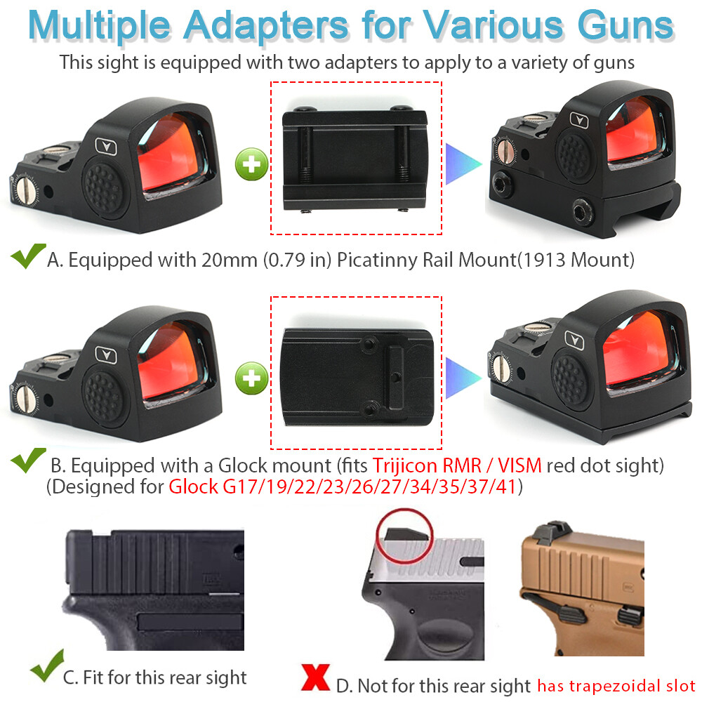 2 MOA Shake Awake Optic Sight Reflex Red Dot Sight for Glock 17 MOS RMR Cut Base