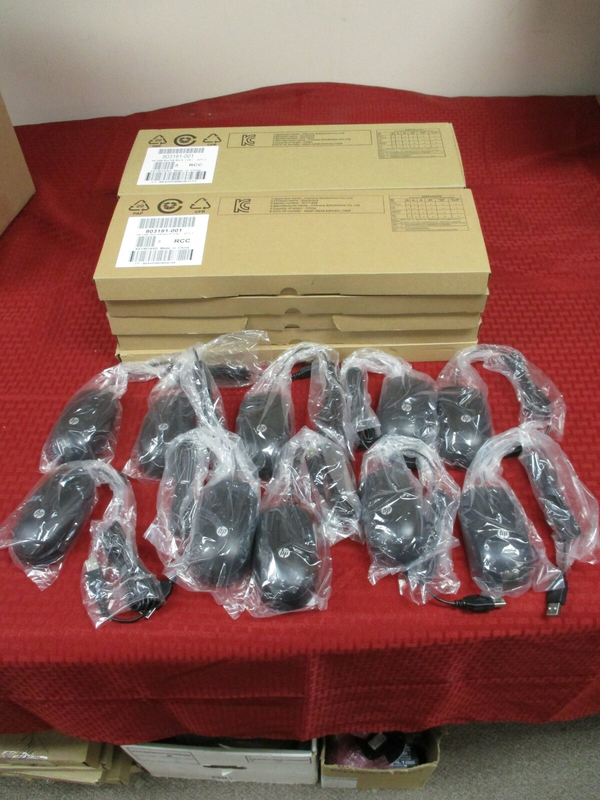 (10) NEW HP 803181-001 SLIM USB KEYBOARD & (10) USB OPTICAL MOUSE #672652-001