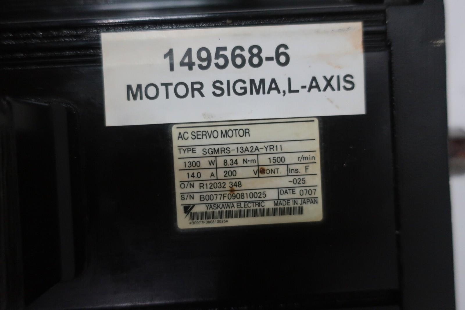 Yaskawa SGMRS-13A2A-YR11 Servo Motor 1300w 8.34nm 200v-ac