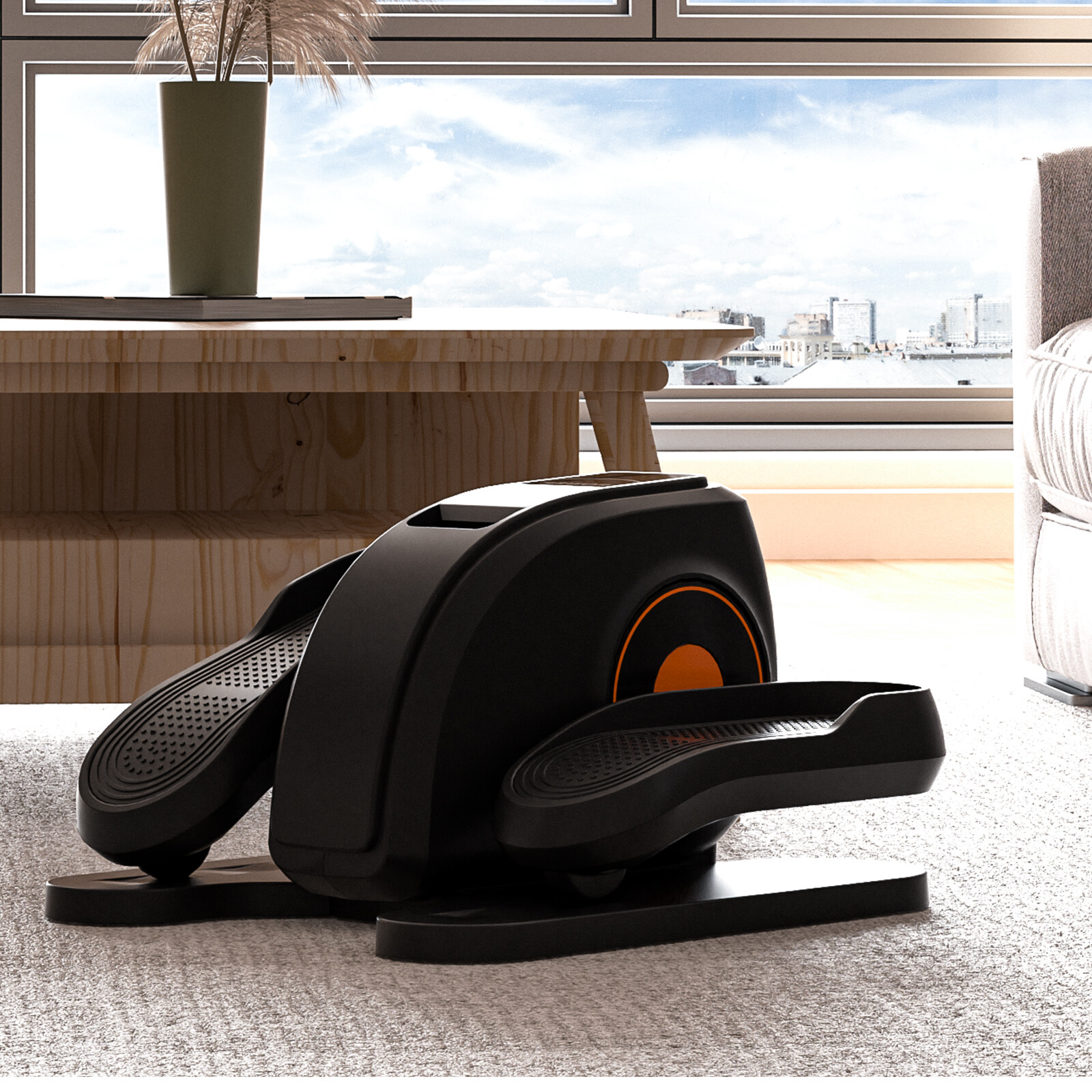 Compact Under Desk Elliptical Machine, Portable - Adjustable Speed Leg Exerciser