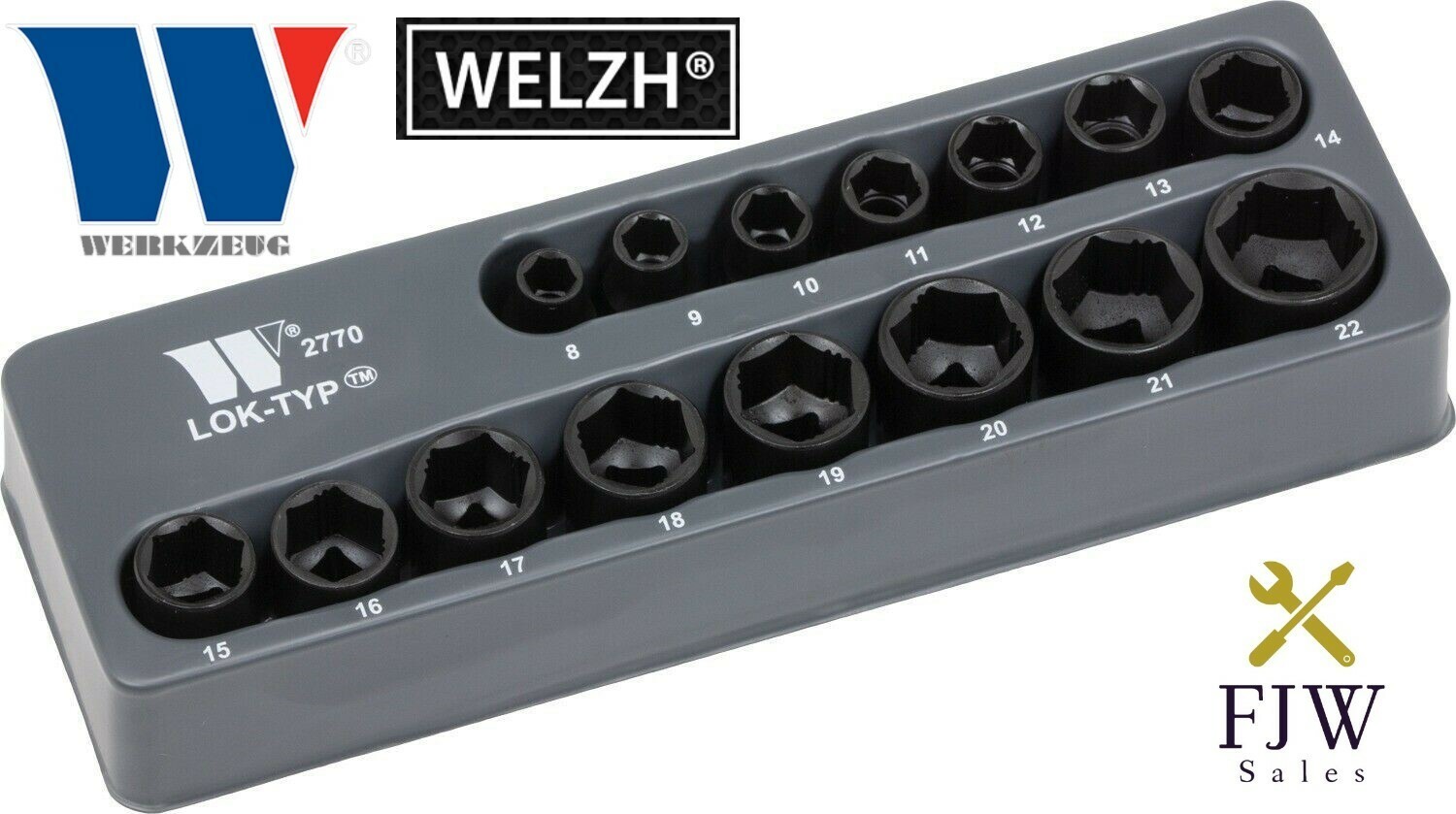Welzh Werkzeug 3/8 Impact Socket Set 15pc Lok-Typ Works On 85% Rounded Nuts