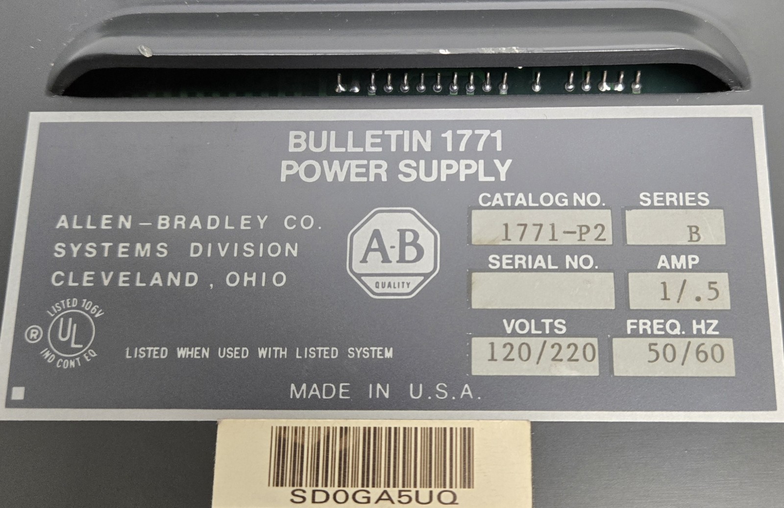 ALLEN BRADLEY POWER SUPPLY 1771-P2.