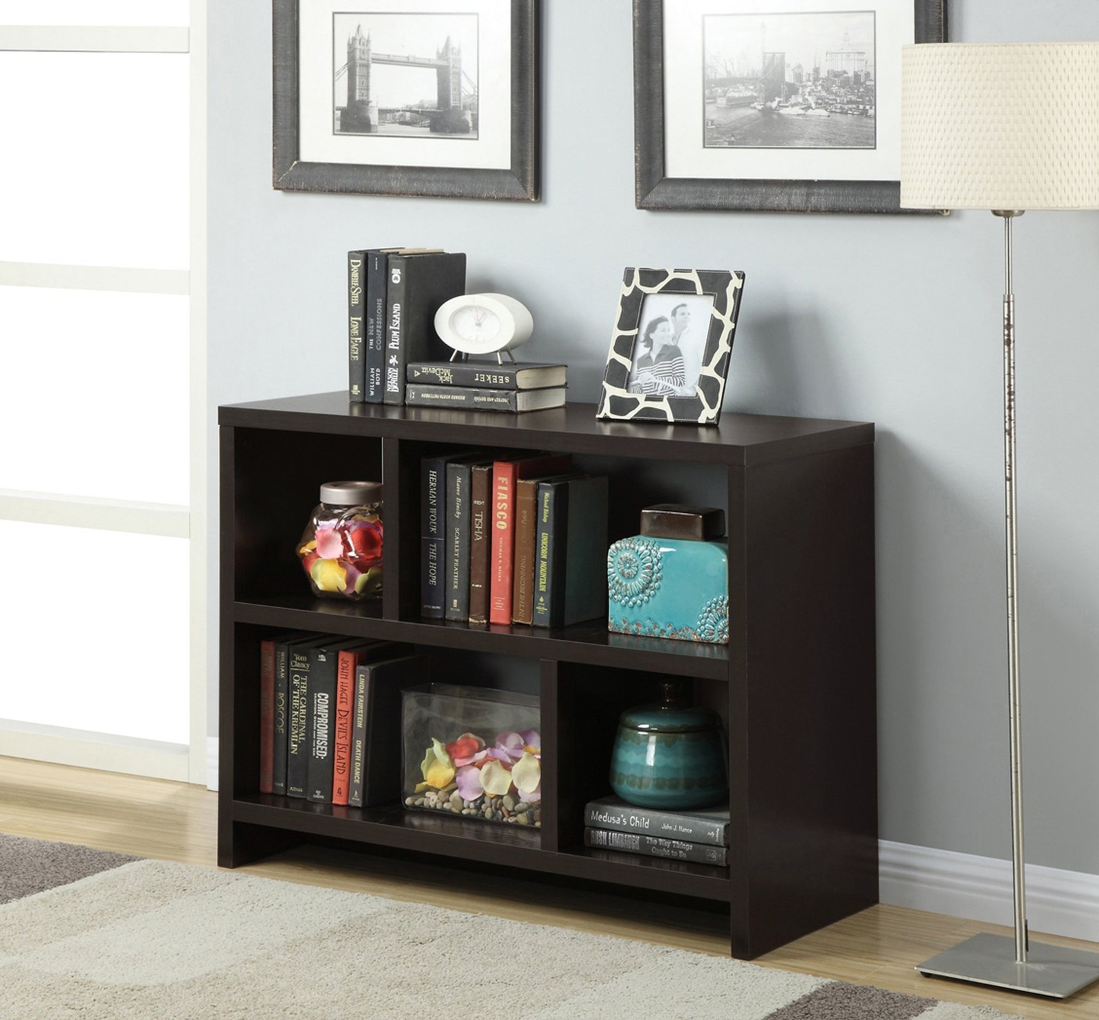Pemberly Row Modern Bookend Console Table in Espresso Wood Finish
