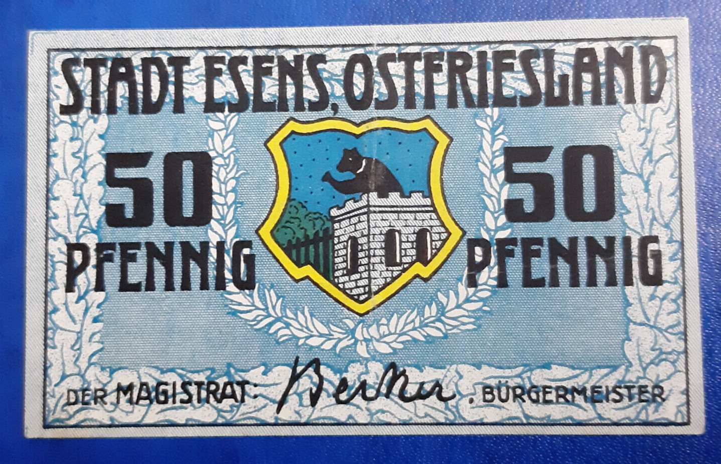 ESENS OSTFRIESLAND NOTGELD 50 PFENNIG 1920 EMERGENCY MONEY GERMANY (27029)