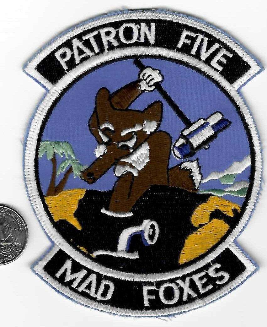 US Navy Air Force PATRON FIVE Squadron Patch USN USMC Jet Fighter Cartoon Fox