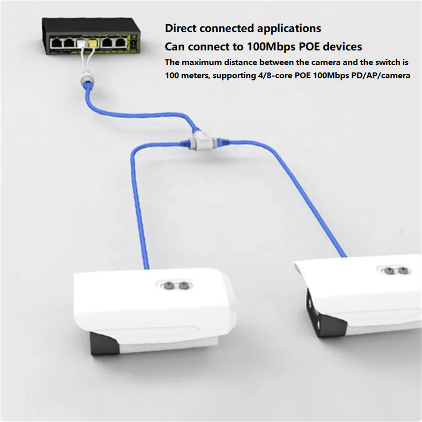 POE Splitter 2-in-1 Network Cabling Three-way RJ45 Adapter For Security Camera