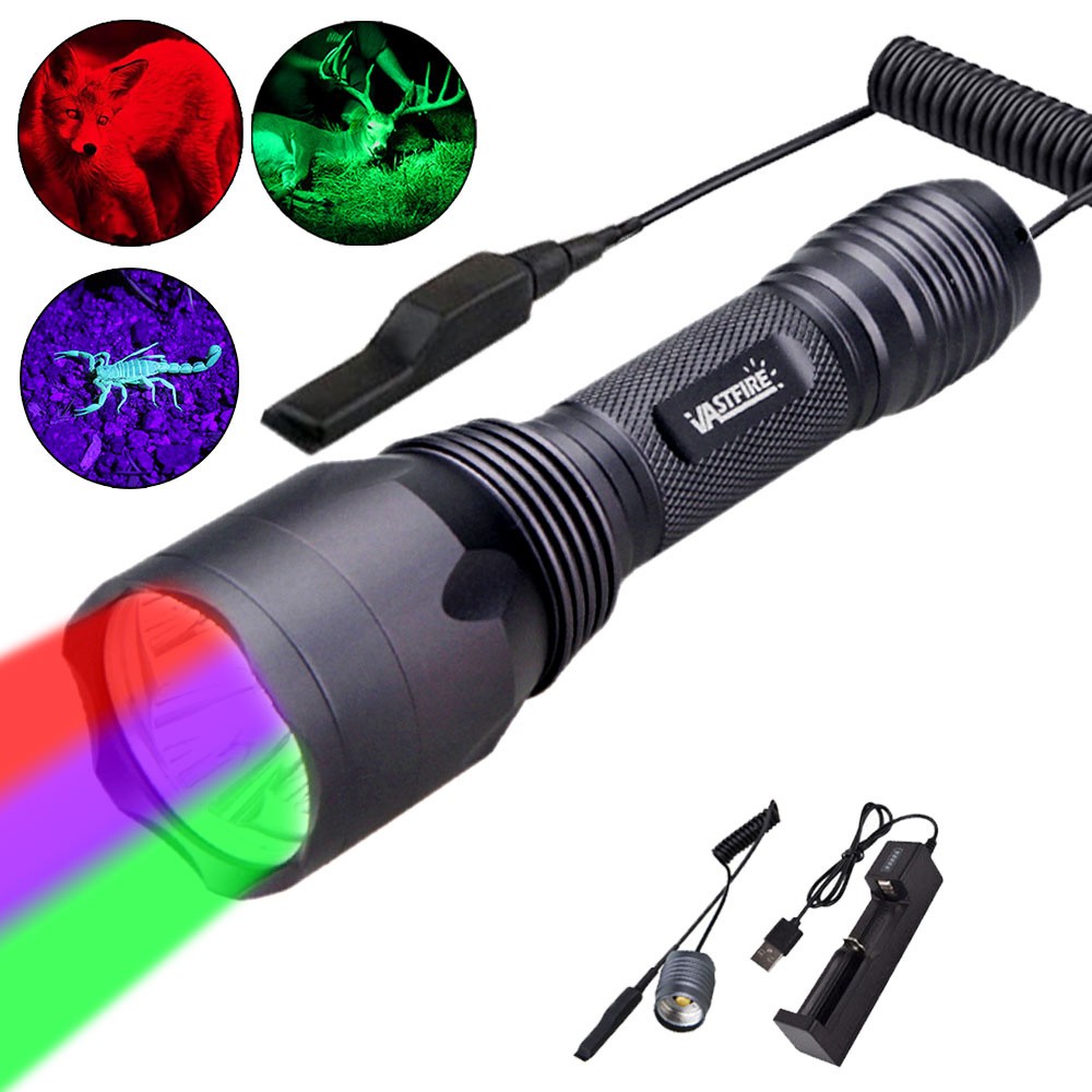 Hunting Green Red UV Work Light LED Flashlight Night Torch Hog Coyote Varmint